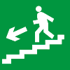 Направление к эвакуационому выходу по лестнице вниз налево (200*200 мм) -  знак Е14 Знак самоклеющийся - Направление к эвакуационому выходу по лестнице вниз налево. Фотолюминисцентный (200*200 мм)
