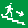 Направление к эвакуационому выходу по лестнице вниз направо (200*200 мм) -  знак Е13